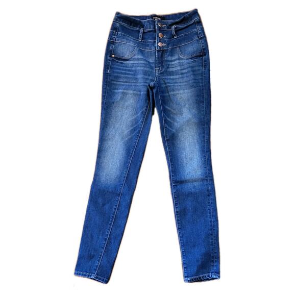 Refuge Jeans Womens Size 0 Skinny Blue Denim Stretch 3 Buttons Closure - Picture 1 of 9
